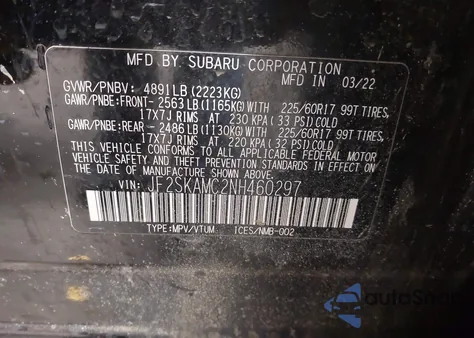 2022 Subaru Forester Wilderness from USA, damaged, VIN JF2SKAMC2NH460297